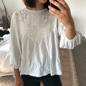 Zara Embroidered Balloon Sleeve Top